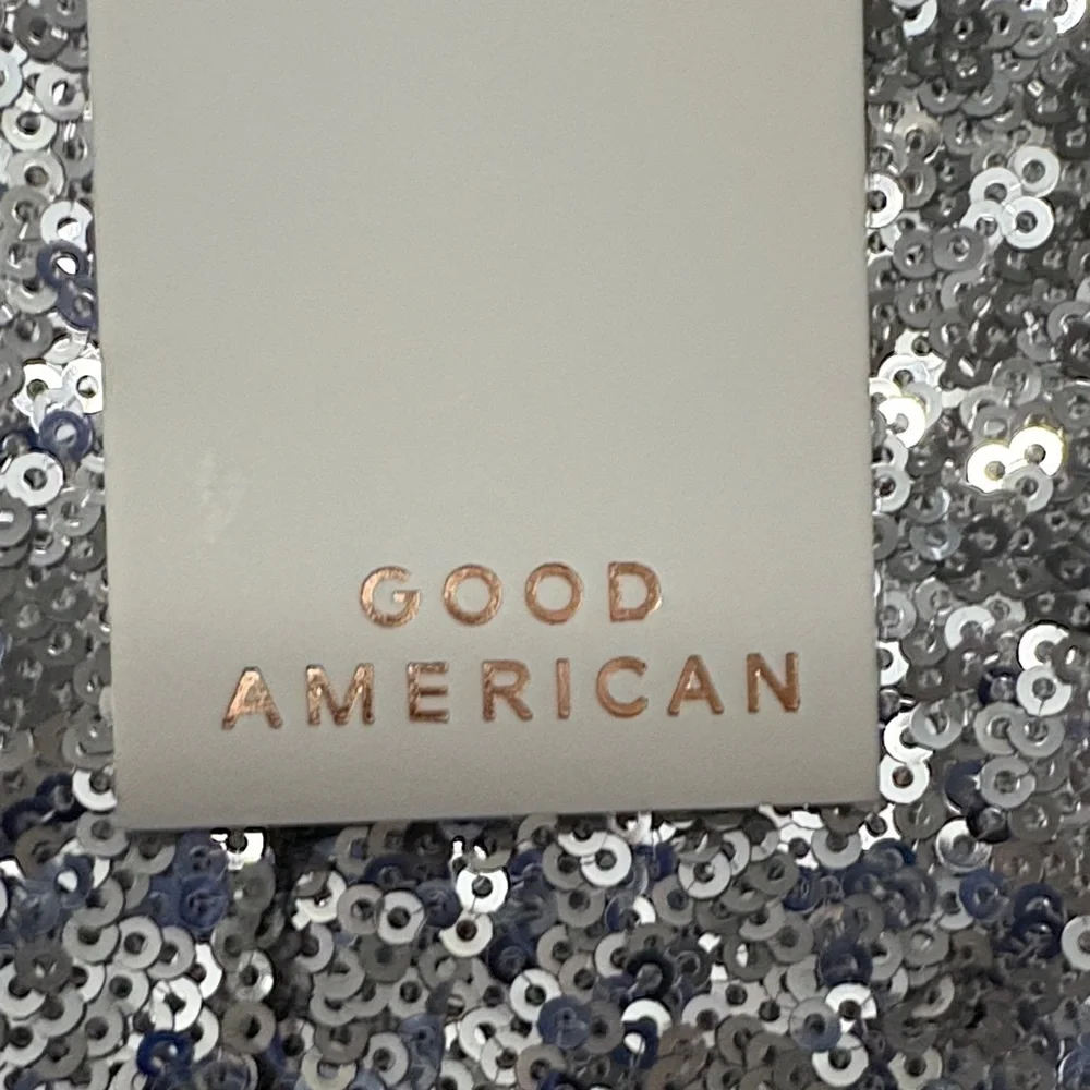 Good American Sparkling Silver Sequin Long Sleeve Top